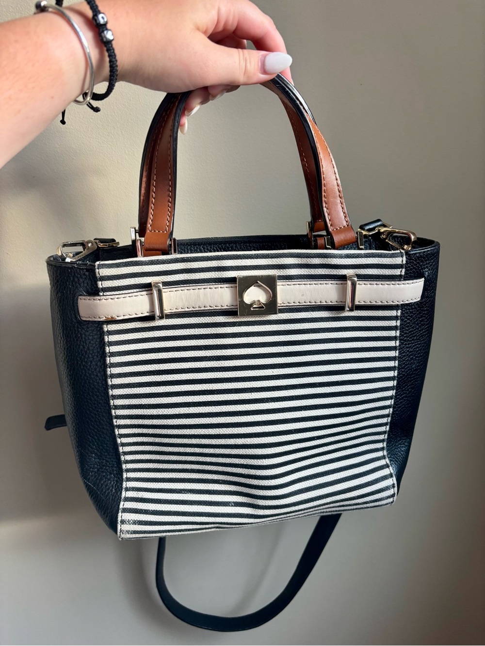 Kate Spade Leo Houston Striped Handbag with Detachable Strap